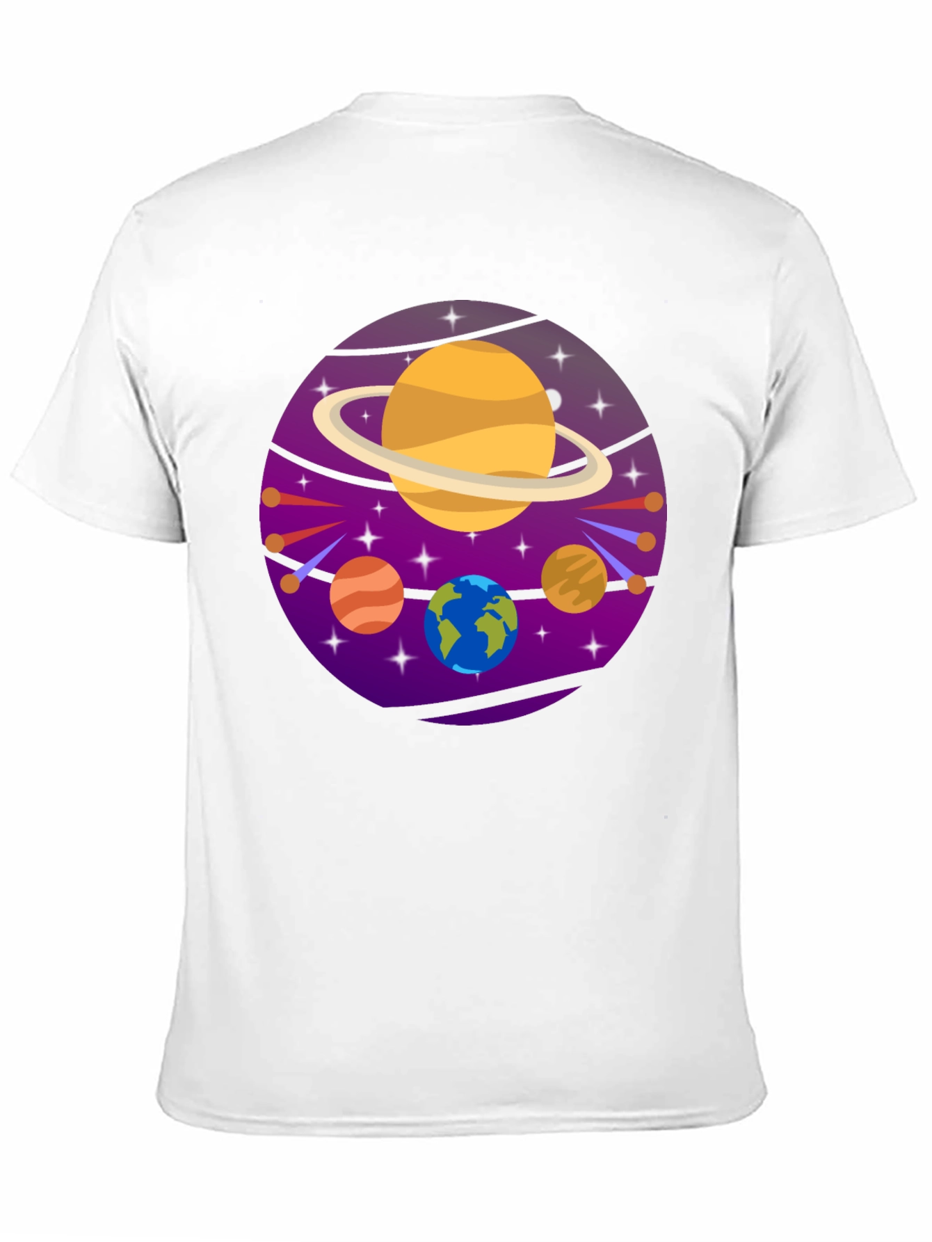 Cosmic Planets Graphic Tee - Black Cotton T-Shirt