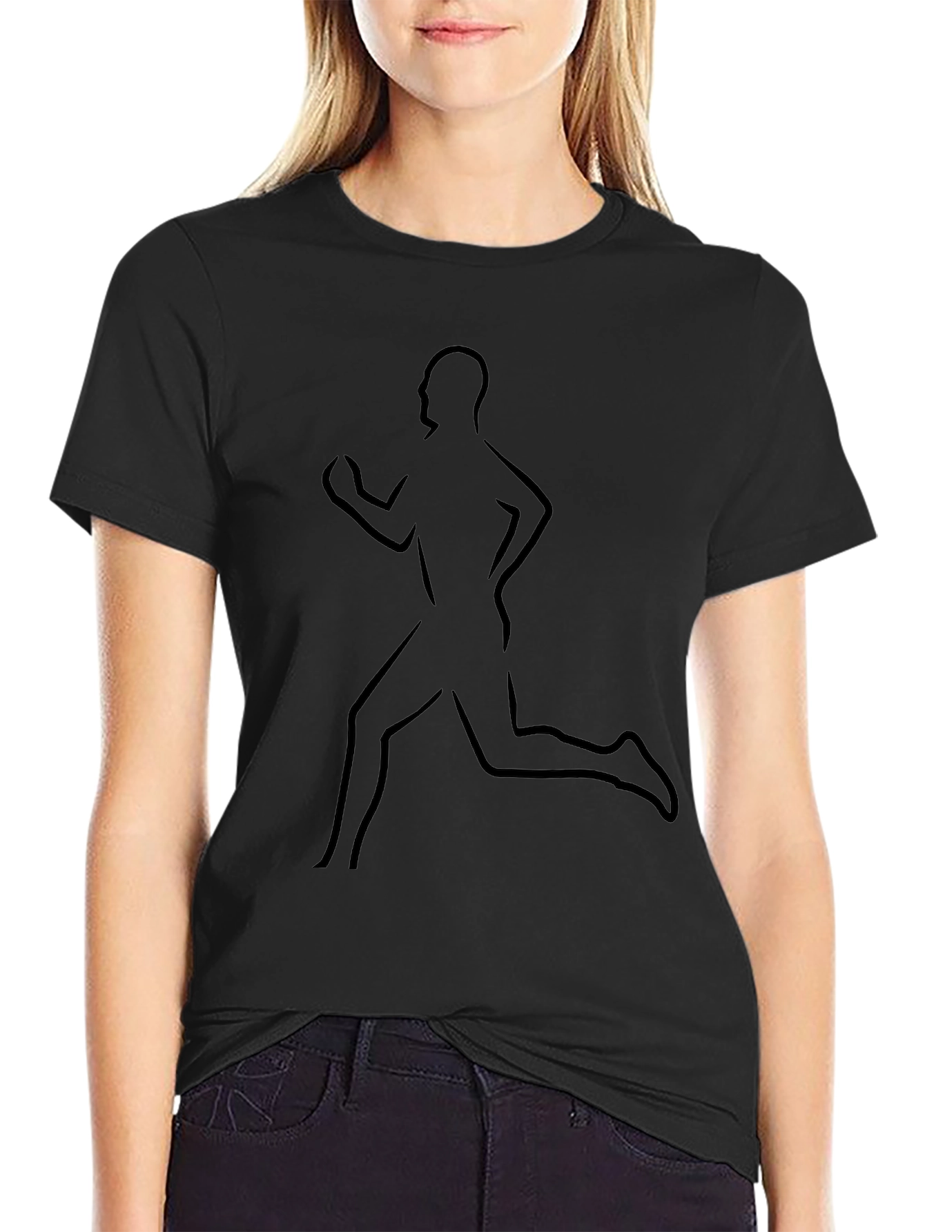 Running Man Graphic Tee - Sleek Black Cotton T-Shirt