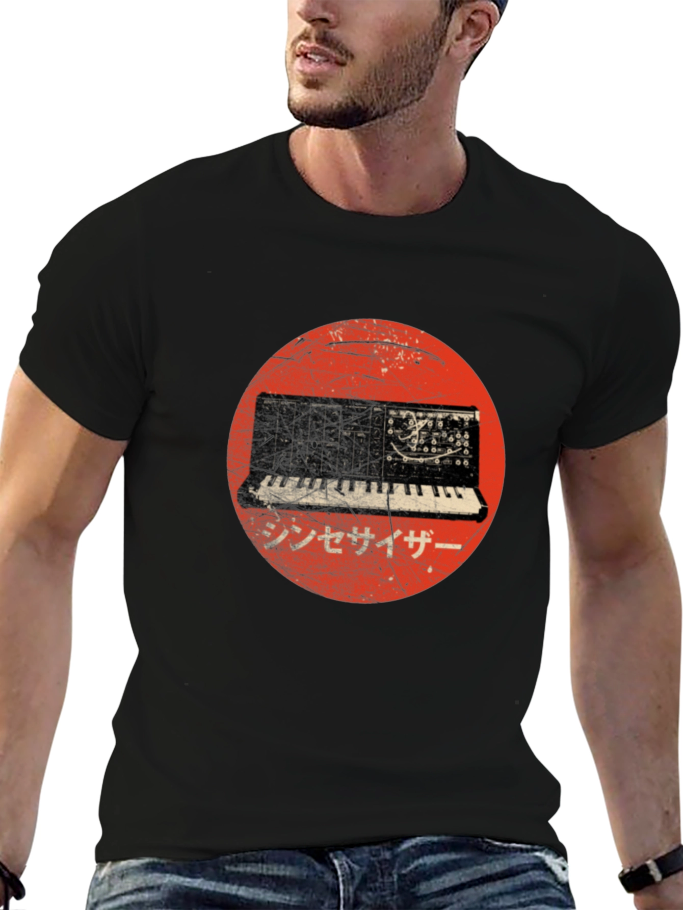 Synthwave Japanese Circle T-Shirt - Black