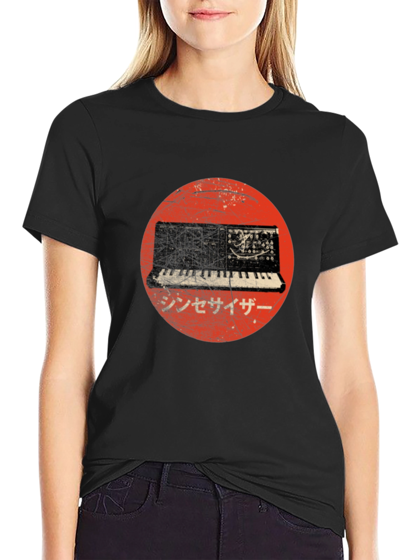 Synthwave Japanese Circle T-Shirt - Black