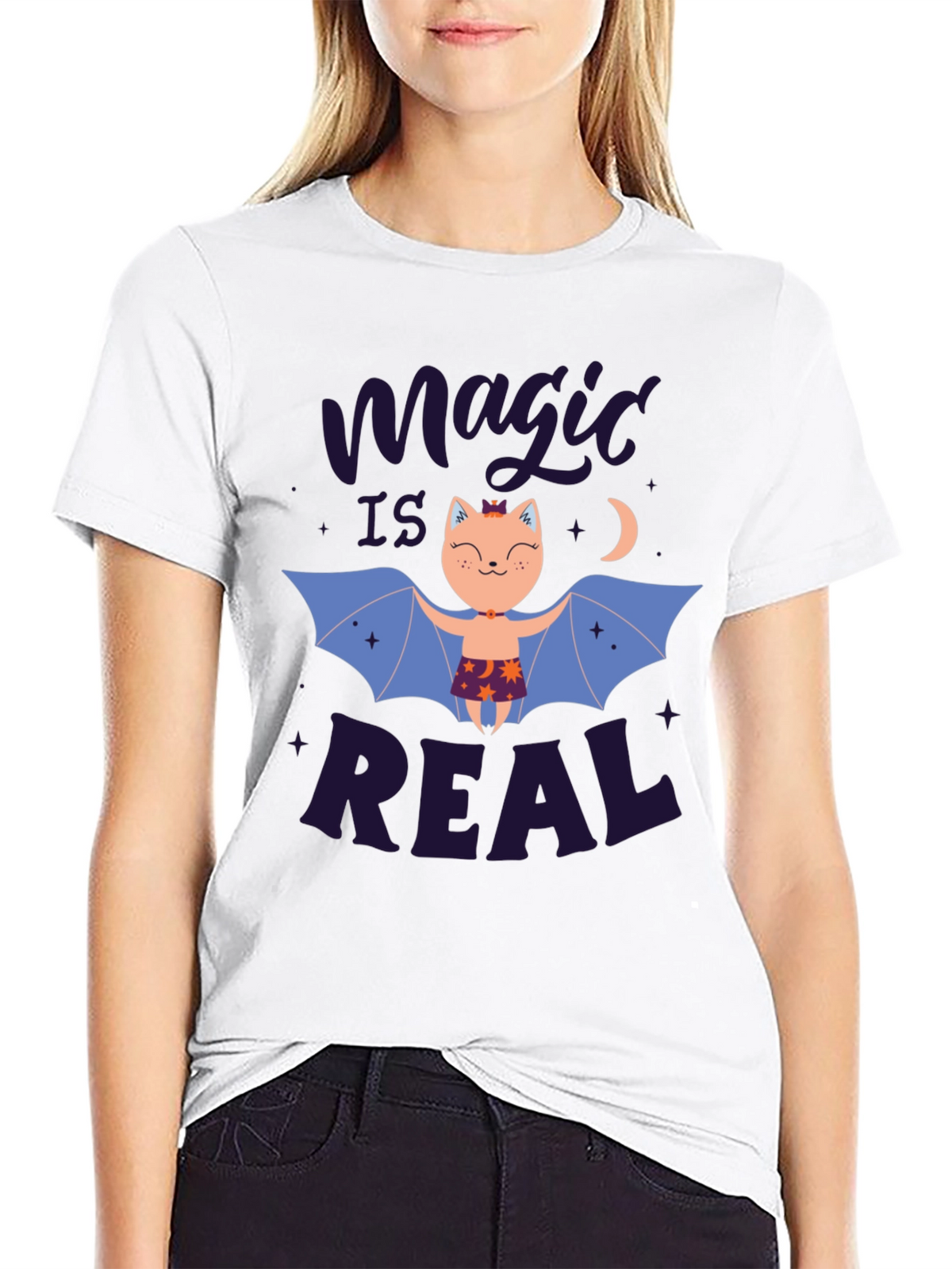 Magic is Real Bat Cat Black T-Shirt