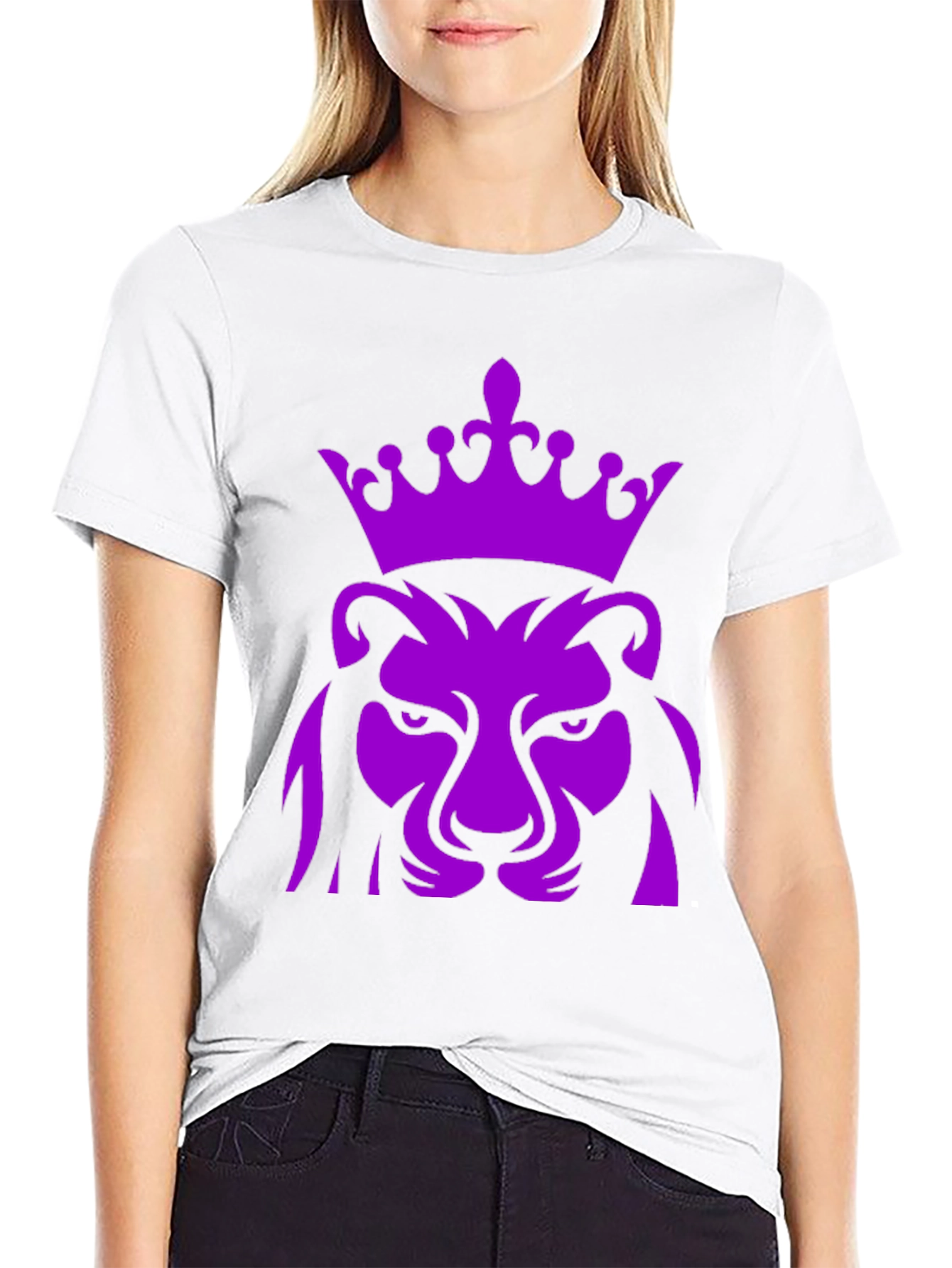 Purple Lion King Crown Graphic Black T-Shirt