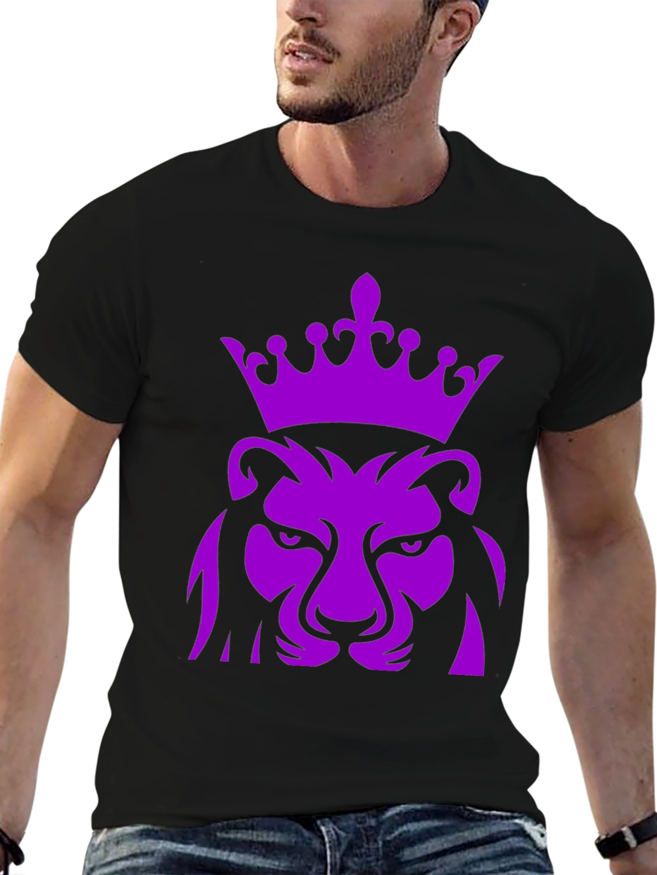 Purple Lion King Crown Graphic Black T-Shirt