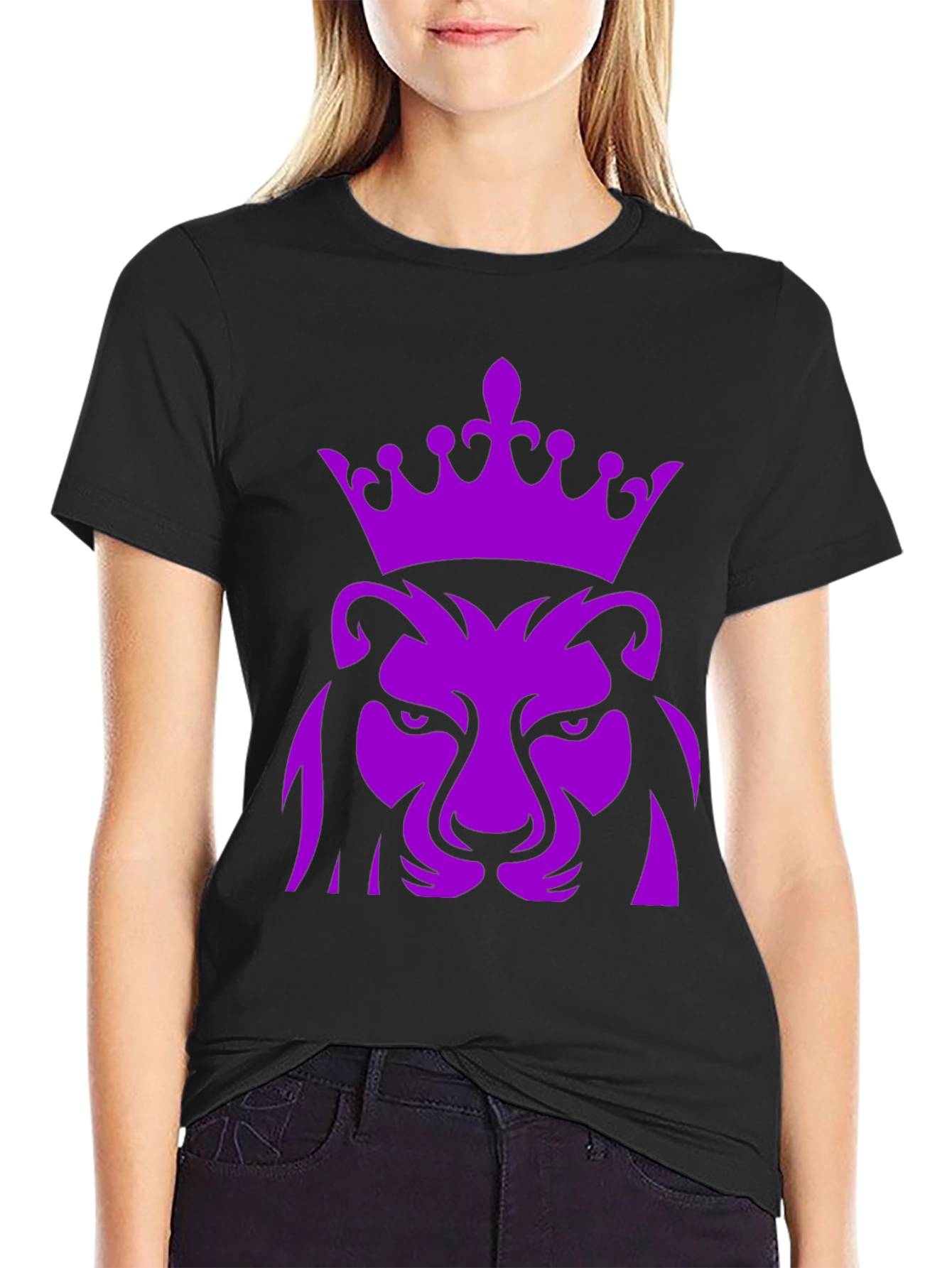 Purple Lion King Crown Graphic Black T-Shirt
