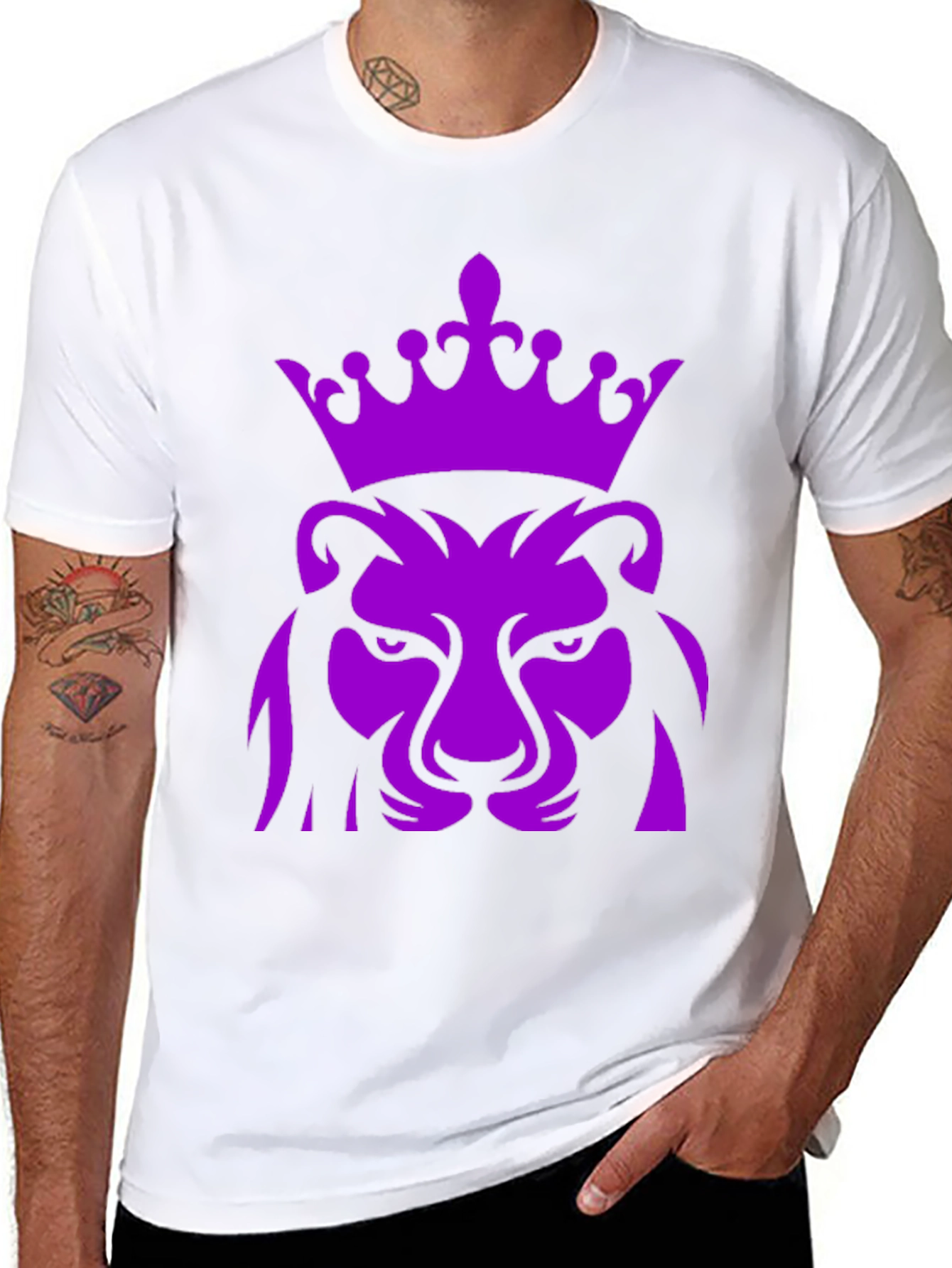 Purple Lion King Crown Graphic Black T-Shirt
