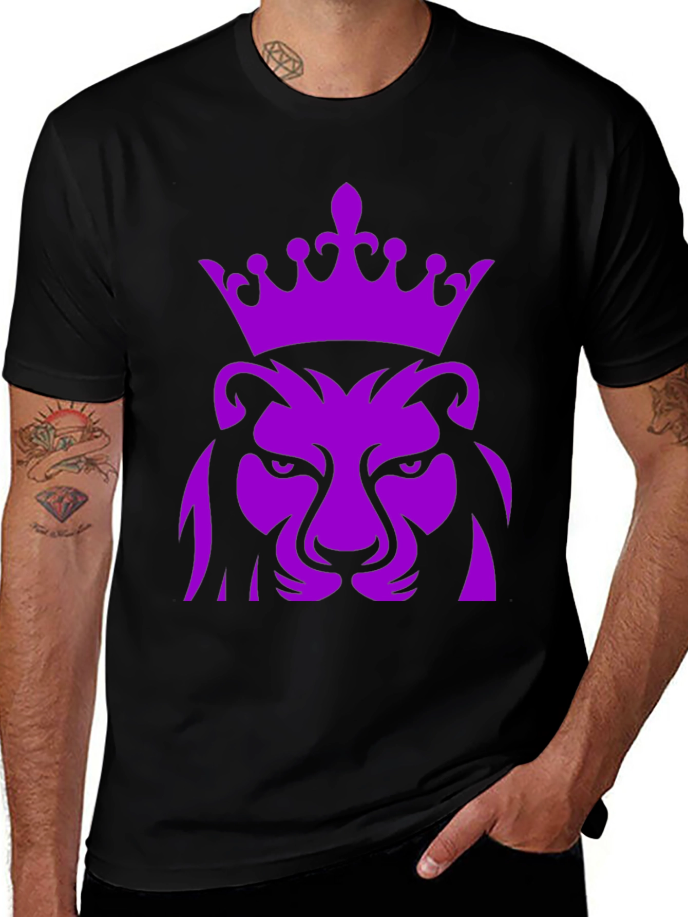 Purple Lion King Crown Graphic Black T-Shirt