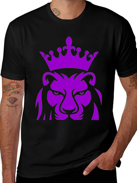 Purple Lion King Crown Graphic Black T-Shirt