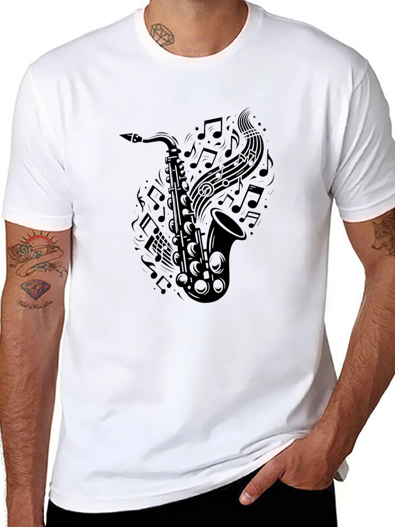 Saxophone Music Notes Graphic Tee