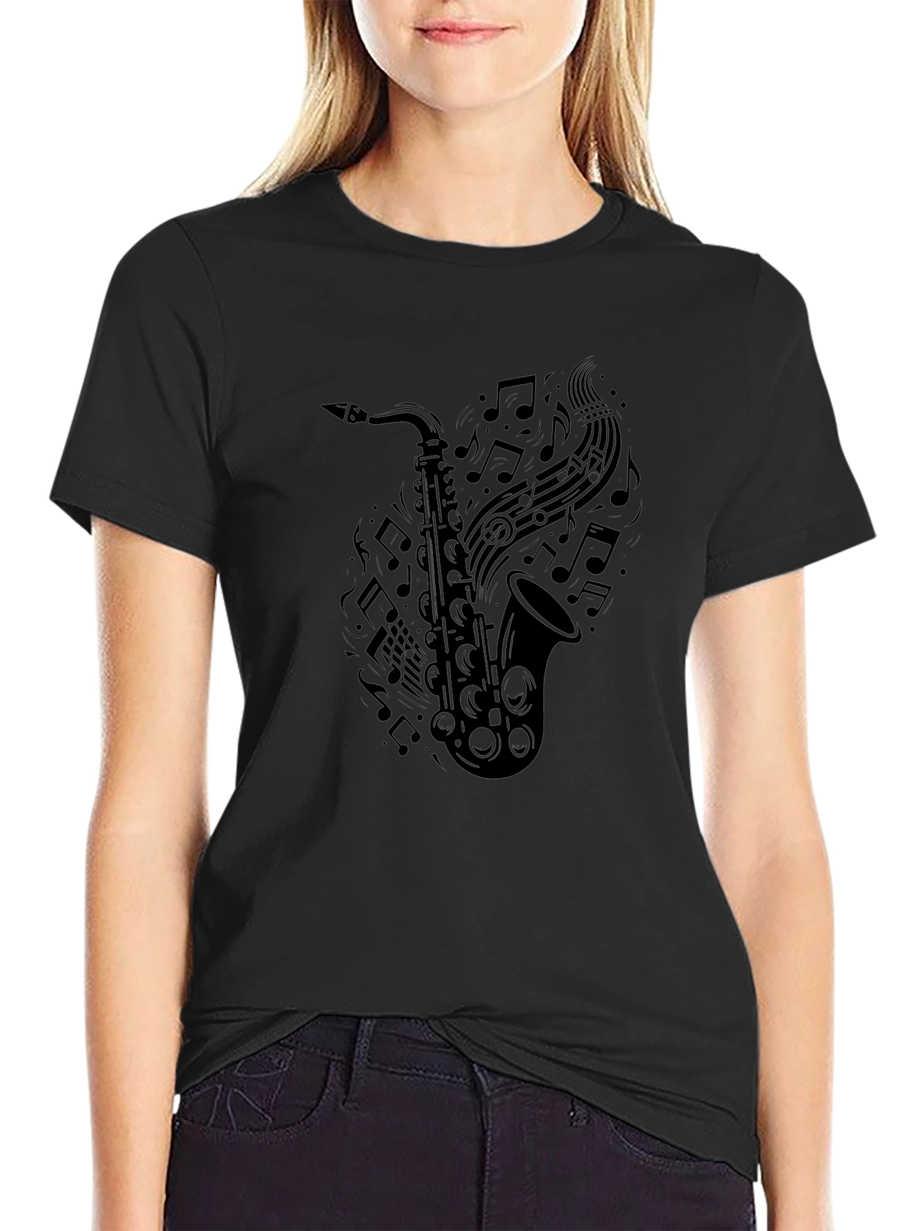 Saxophone Music Notes Graphic Tee