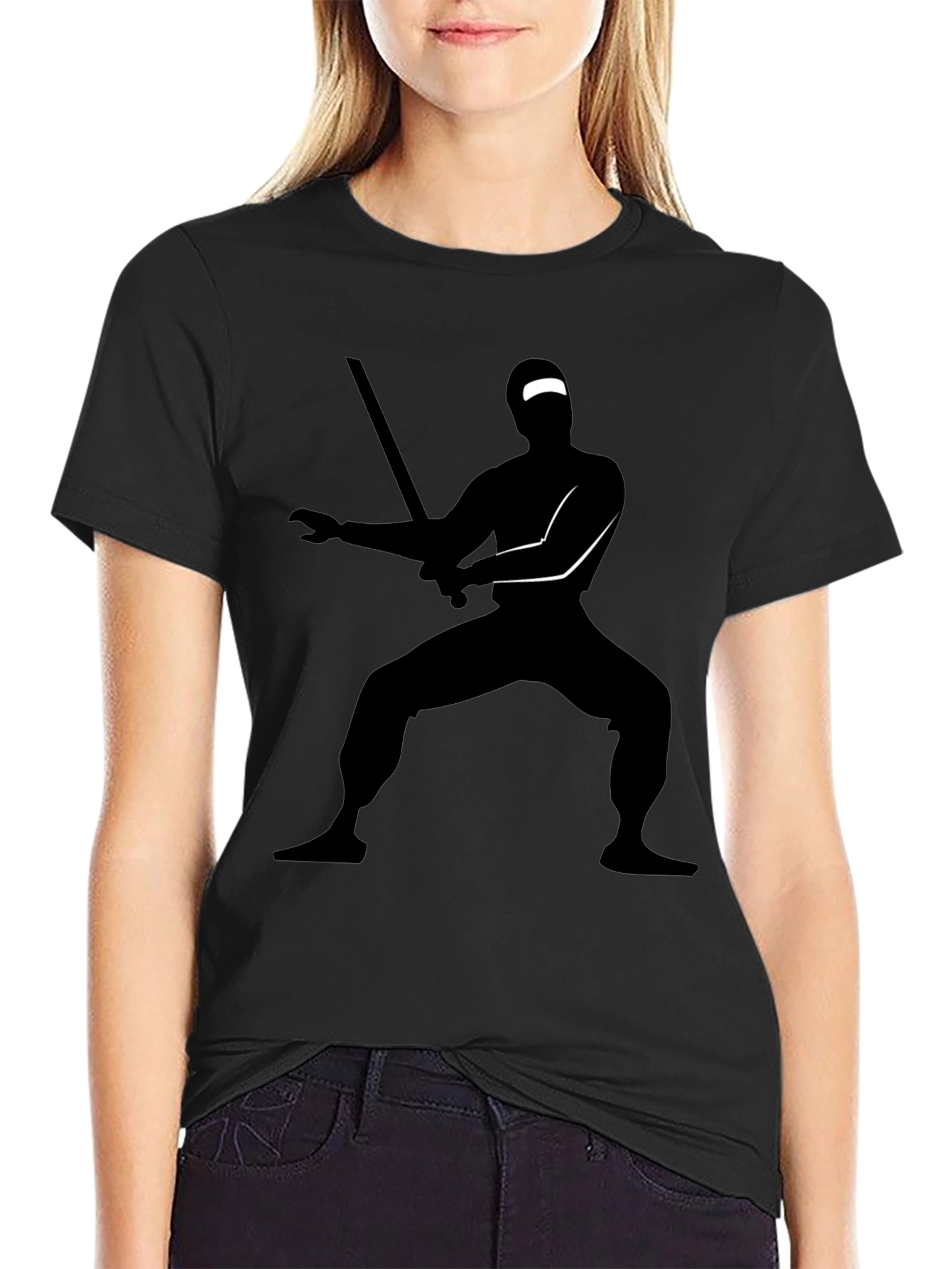 Ninja Silhouette Graphic Black T-Shirt