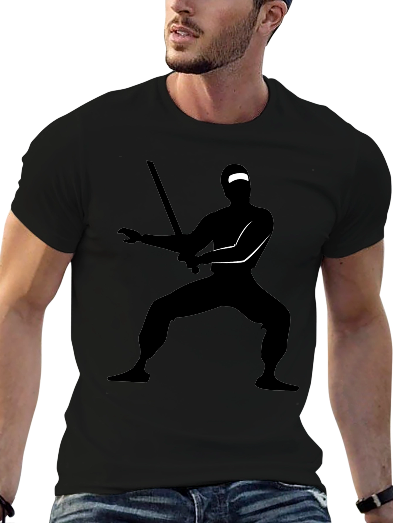 Ninja Silhouette Graphic Black T-Shirt