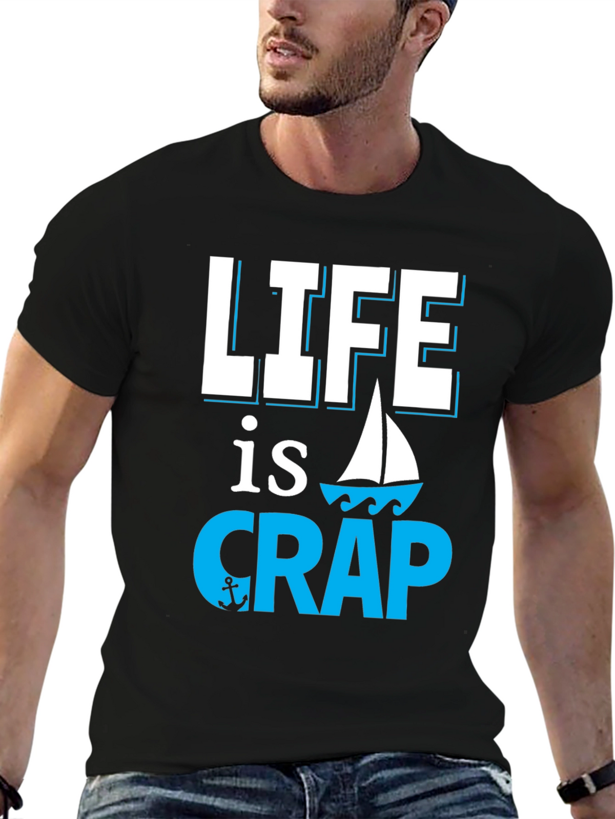 Life is Crap Sailing Graphic Tee - Black