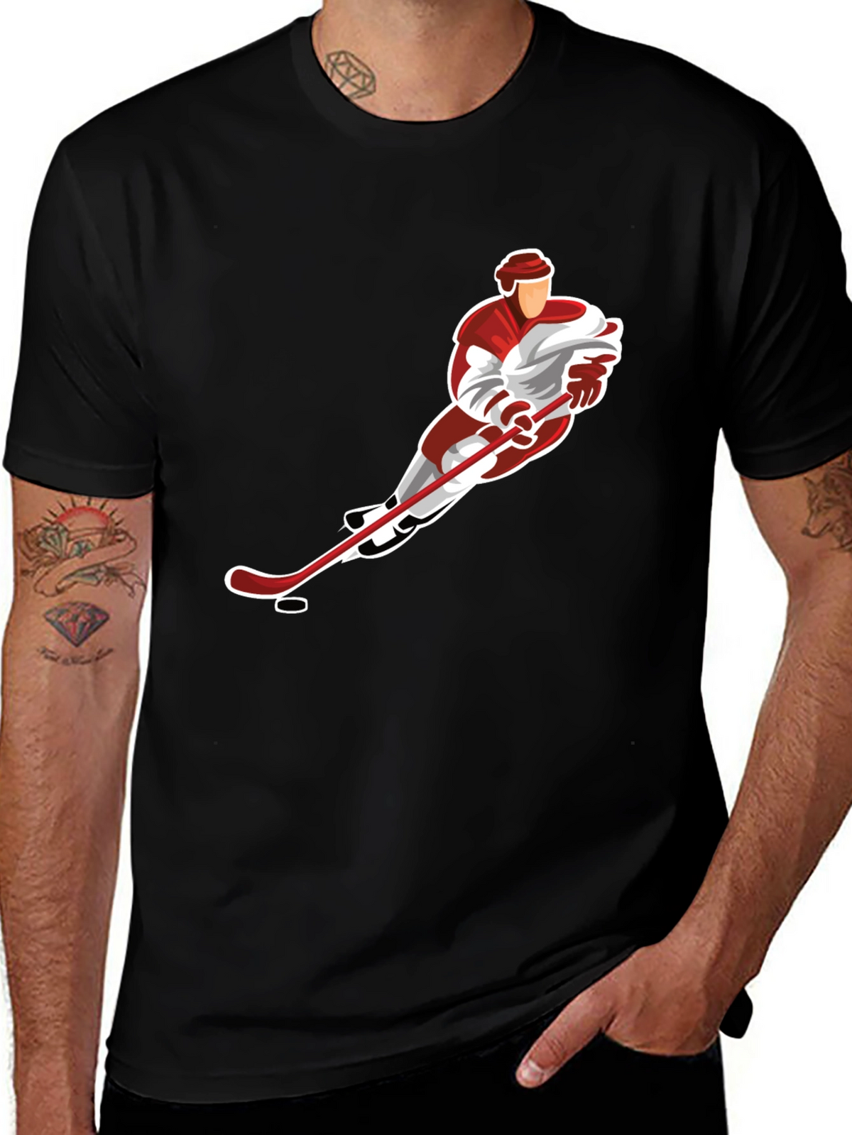 Hockey Player Graphic Tee - Black Cotton Blend