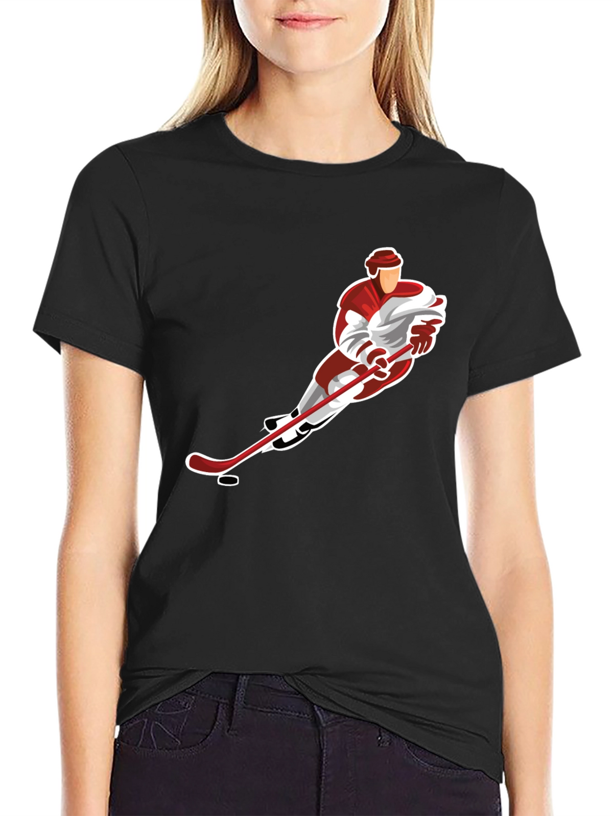 Hockey Player Graphic Tee - Black Cotton Blend