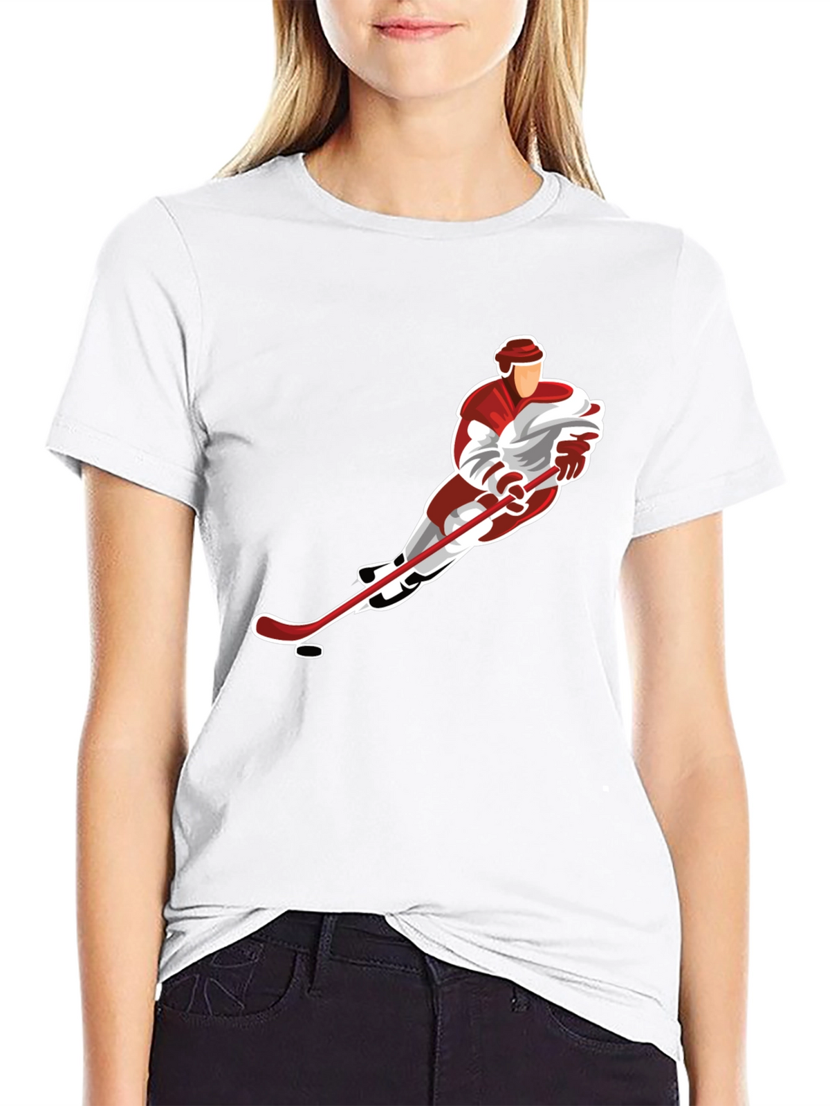 Hockey Player Graphic Tee - Black Cotton Blend