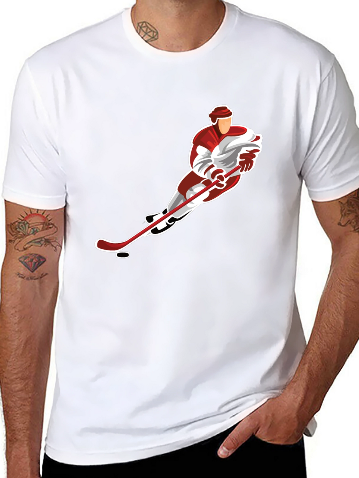 Hockey Player Graphic Tee - Black Cotton Blend