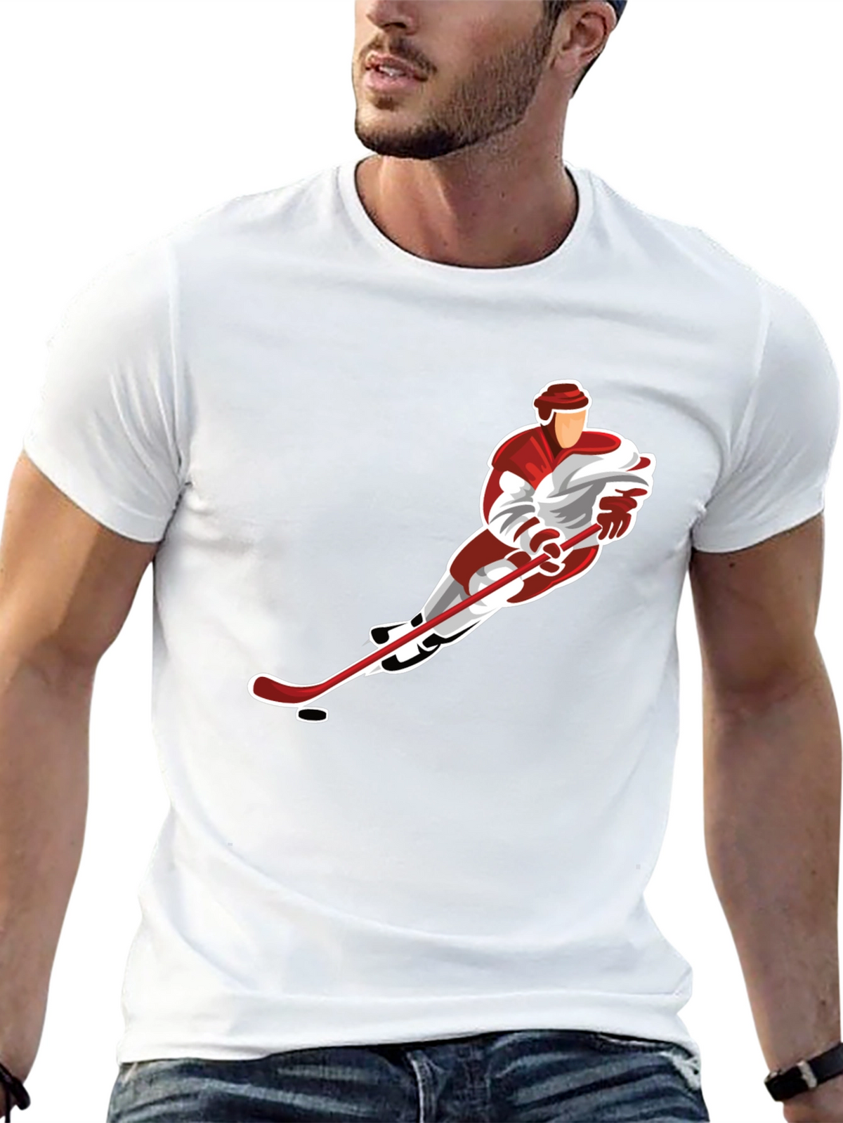 Hockey Player Graphic Tee - Black Cotton Blend
