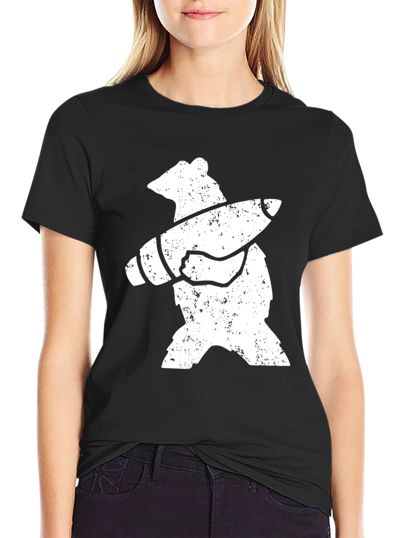 Bear with Rocket T-Shirt - Black Cotton Graphic Tee