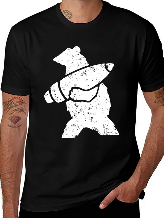 Bear with Rocket T-Shirt - Black Cotton Graphic Tee