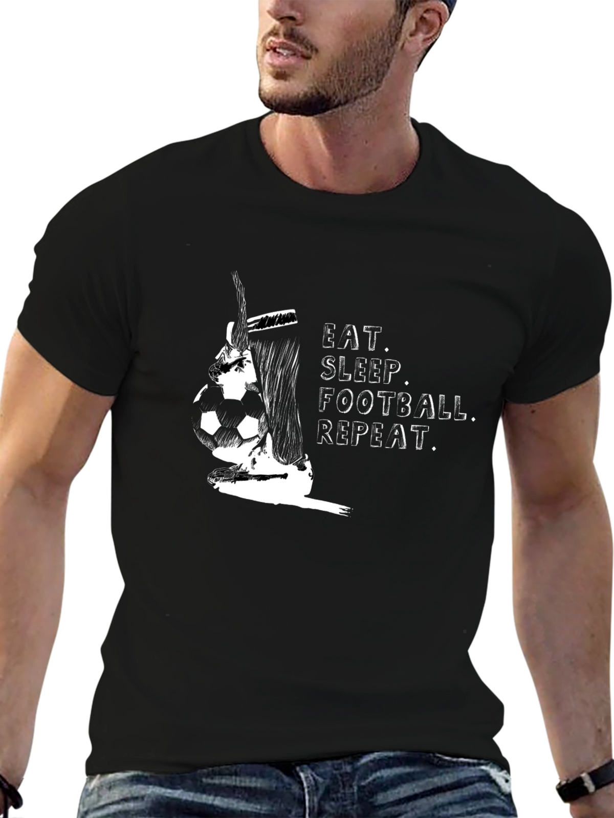 Eat Sleep Football Repeat Black T-Shirt