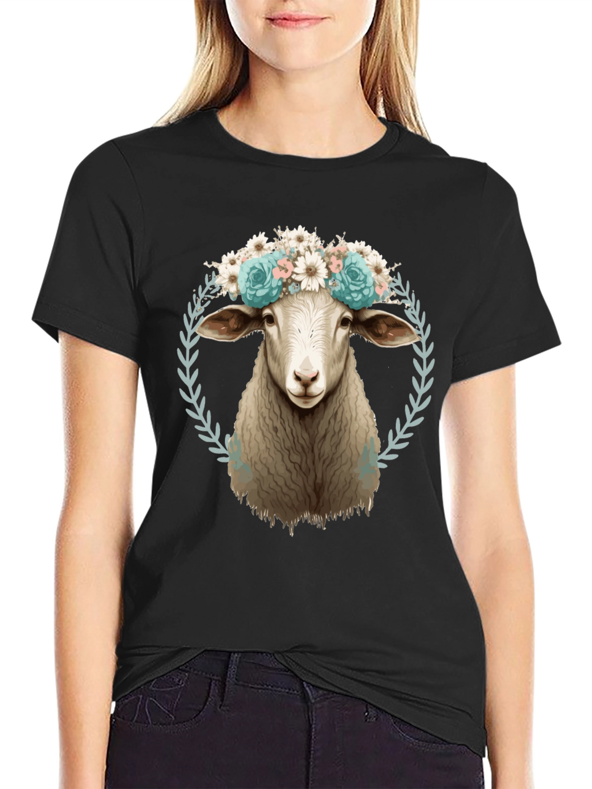 Floral Sheep T-Shirt: Farm Animal Fashion