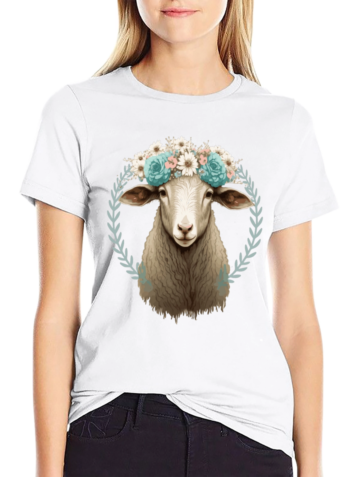 Floral Sheep T-Shirt: Farm Animal Fashion