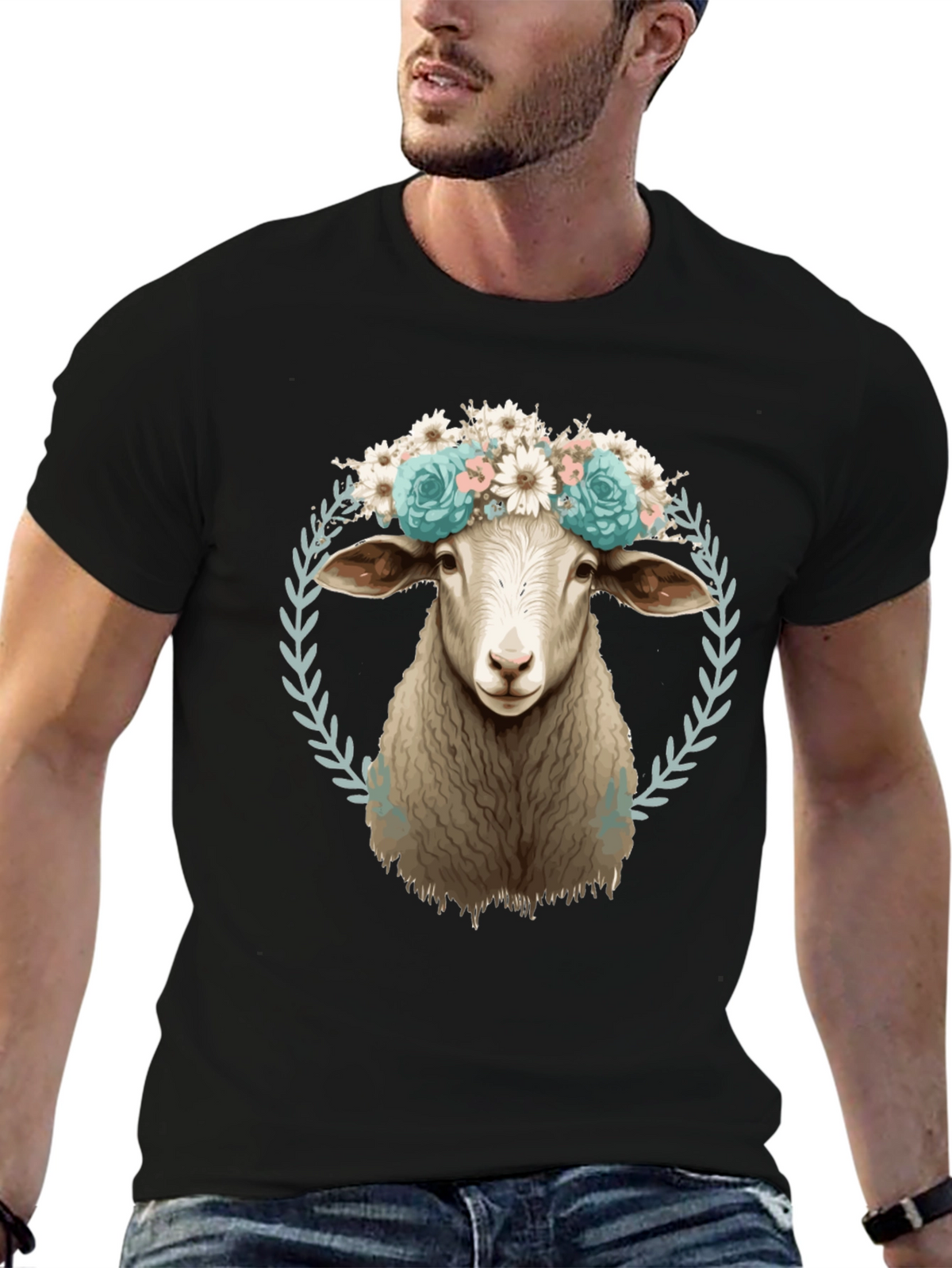 Floral Sheep T-Shirt: Farm Animal Fashion