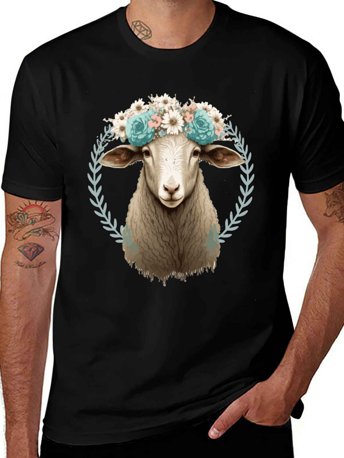 Floral Sheep T-Shirt: Farm Animal Fashion