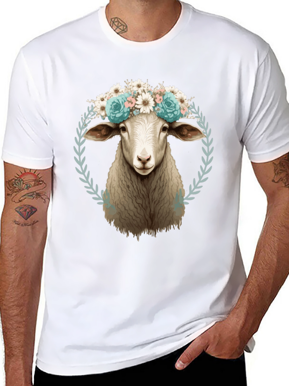 Floral Sheep T-Shirt: Farm Animal Fashion