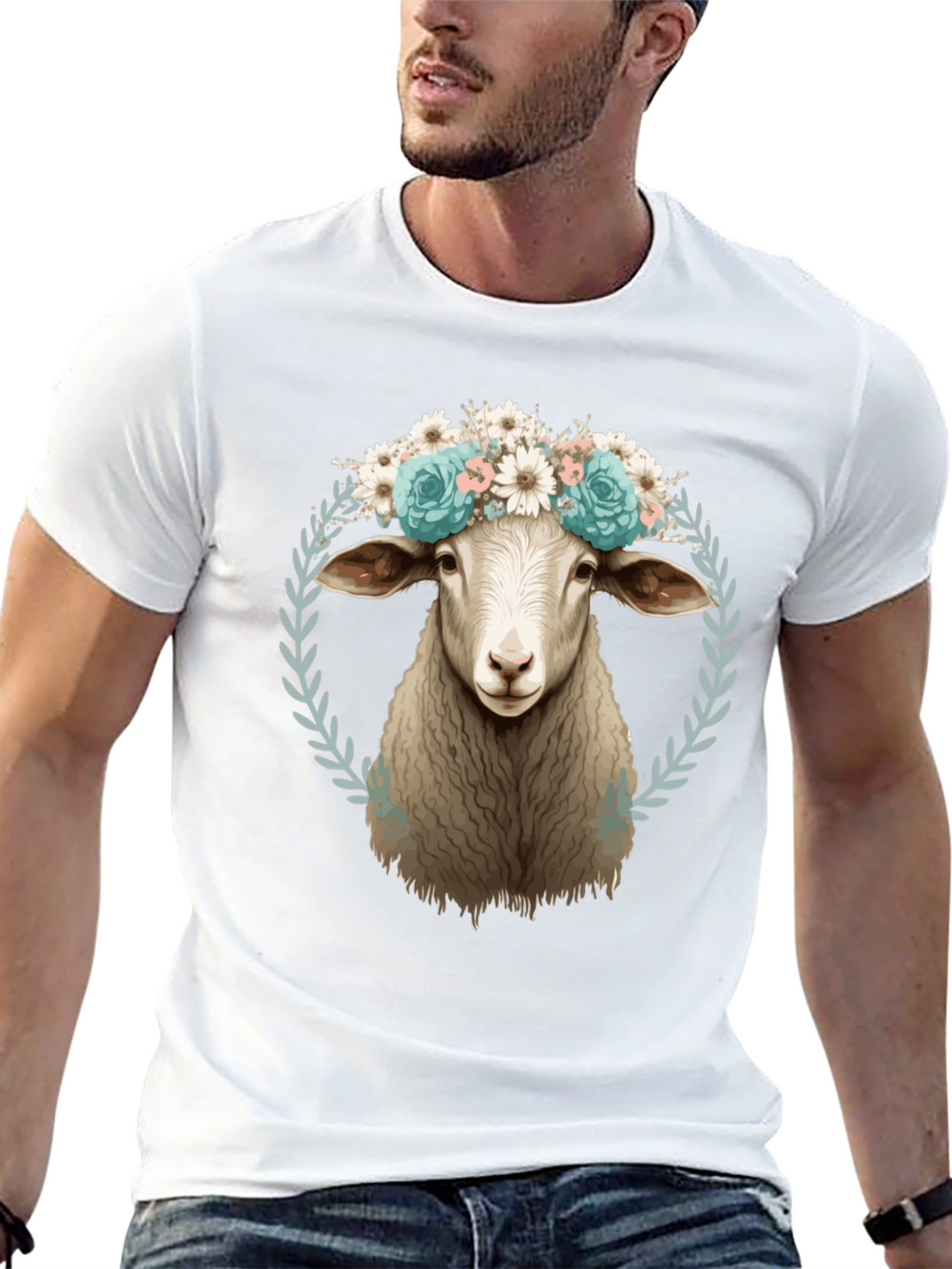 Floral Sheep T-Shirt: Farm Animal Fashion