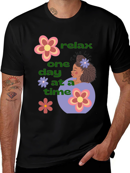 Relax One Day At a Time Black T-Shirt