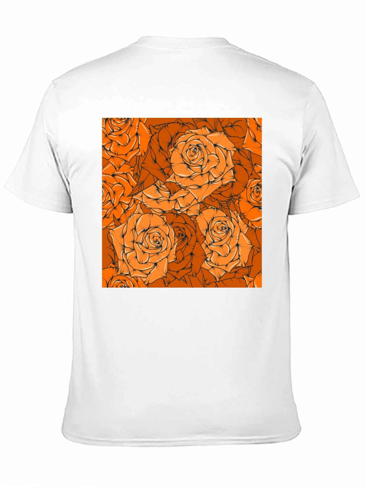 Floral Orange Rose Pattern Black T-Shirt