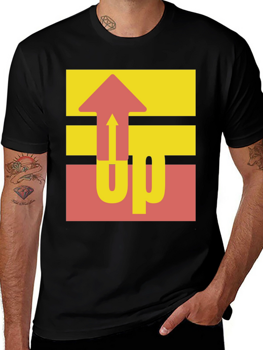 Retro UP Graphic Tee - Casual Black Cotton Shirt