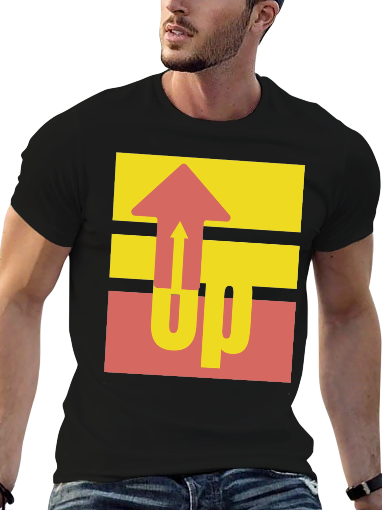 Retro UP Graphic Tee - Casual Black Cotton Shirt