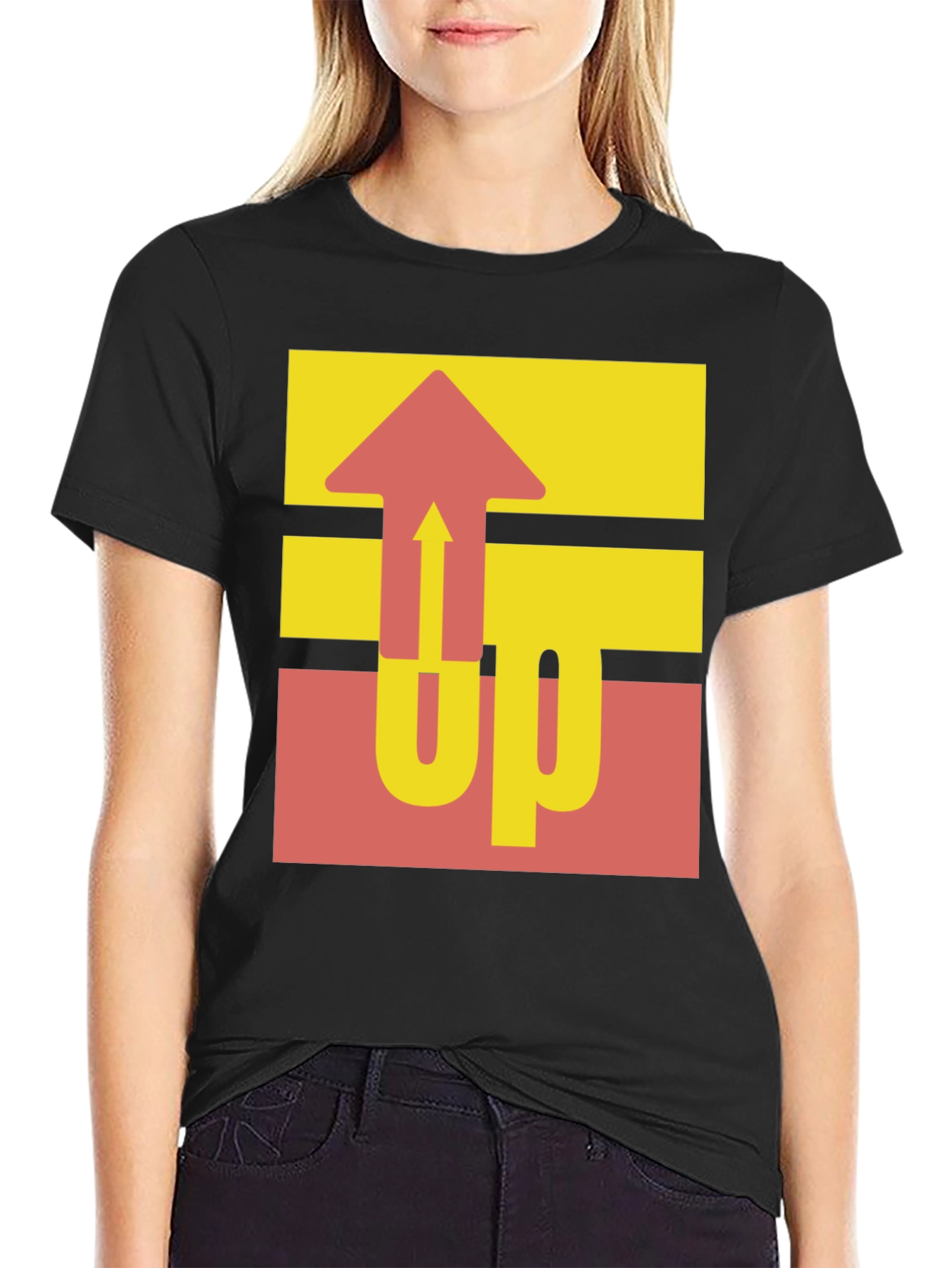 Retro UP Graphic Tee - Casual Black Cotton Shirt