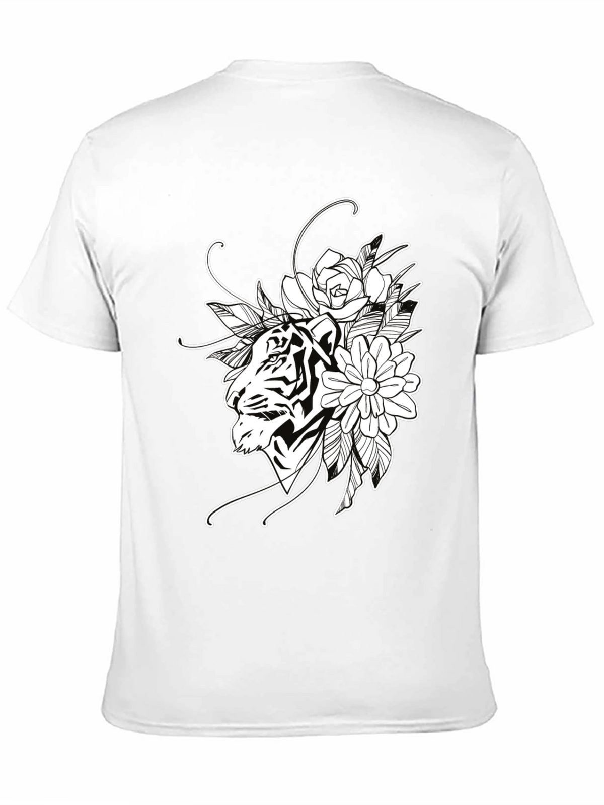 Tiger Floral Print Black Cotton T-Shirt