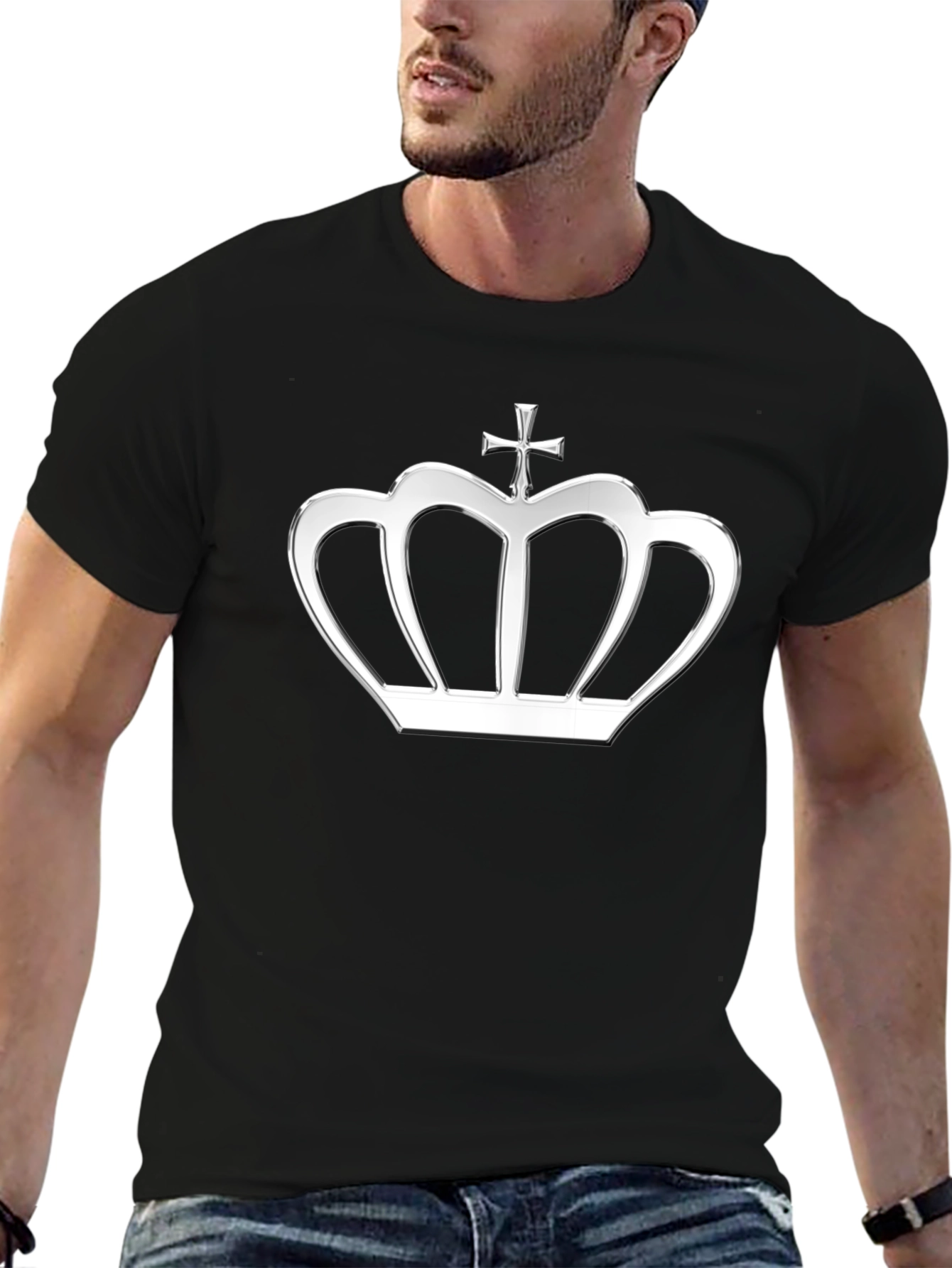 Crown Graphic Tee - Silver Crown on Black