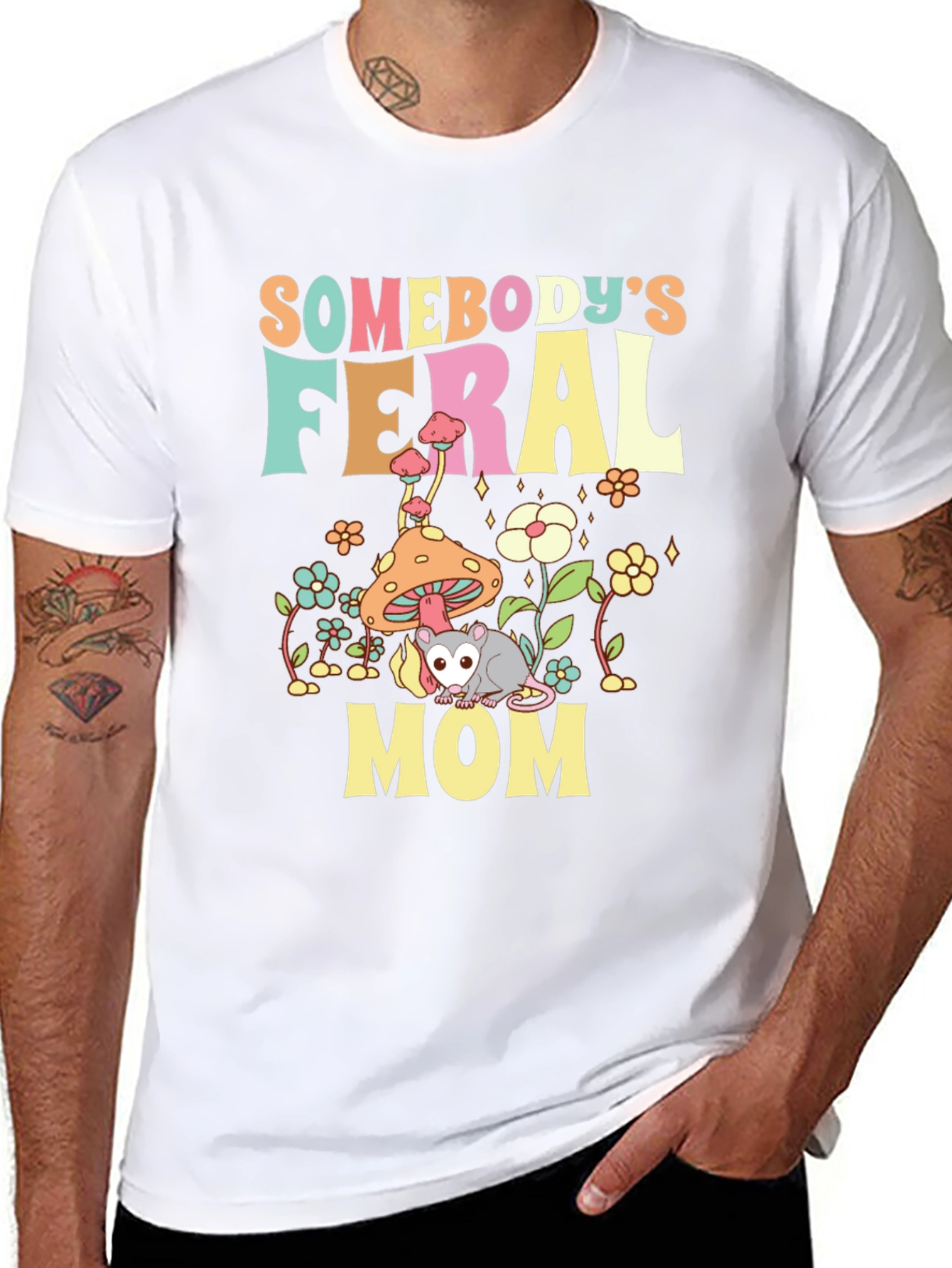 Somebodys Feral Mom T-Shirt - Fun Possum Graphic Tee