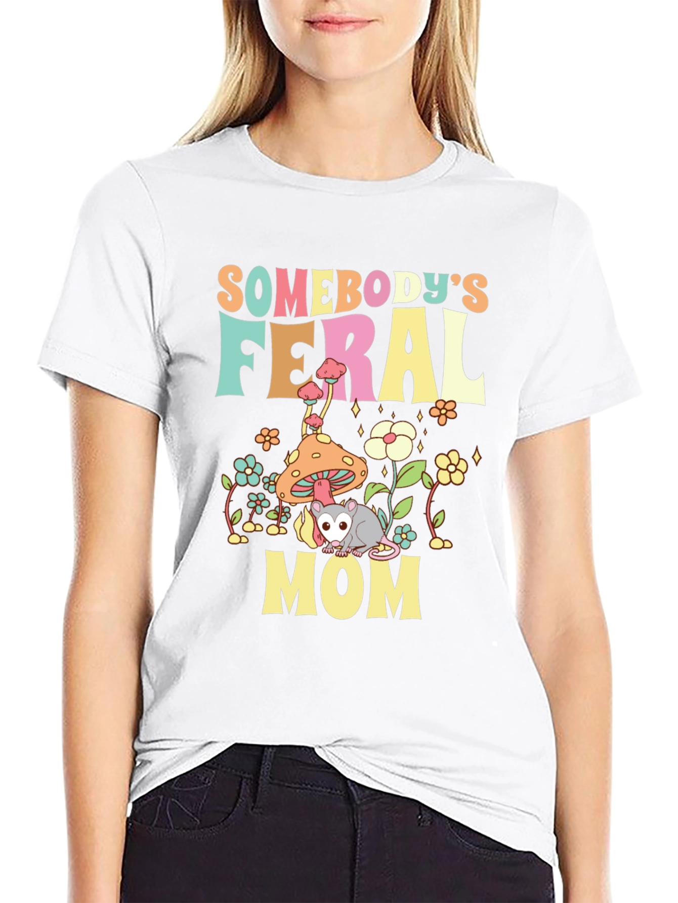 Somebodys Feral Mom T-Shirt - Fun Possum Graphic Tee