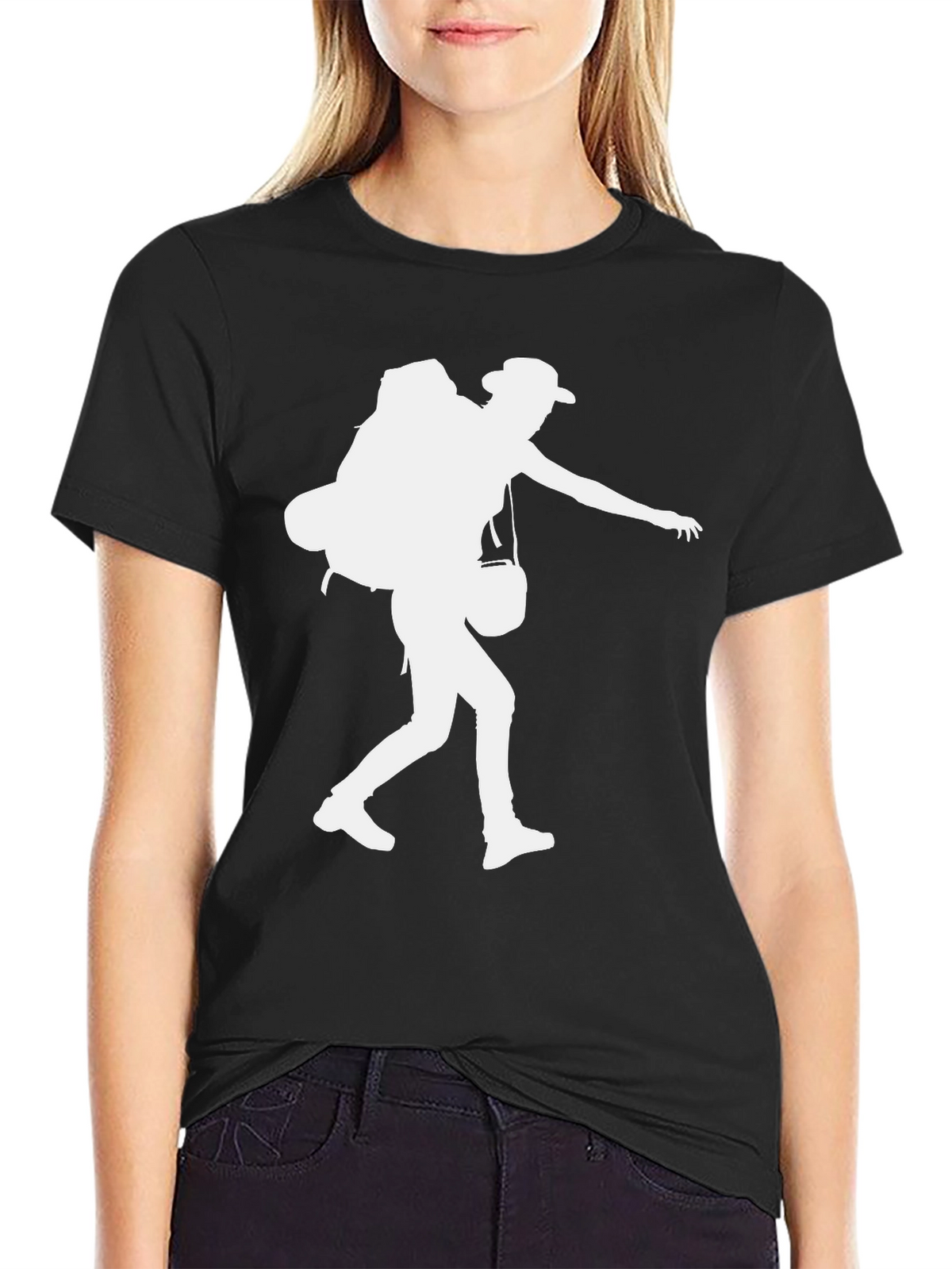 Hiker Silhouette Graphic Tee - Black Cotton Shirt