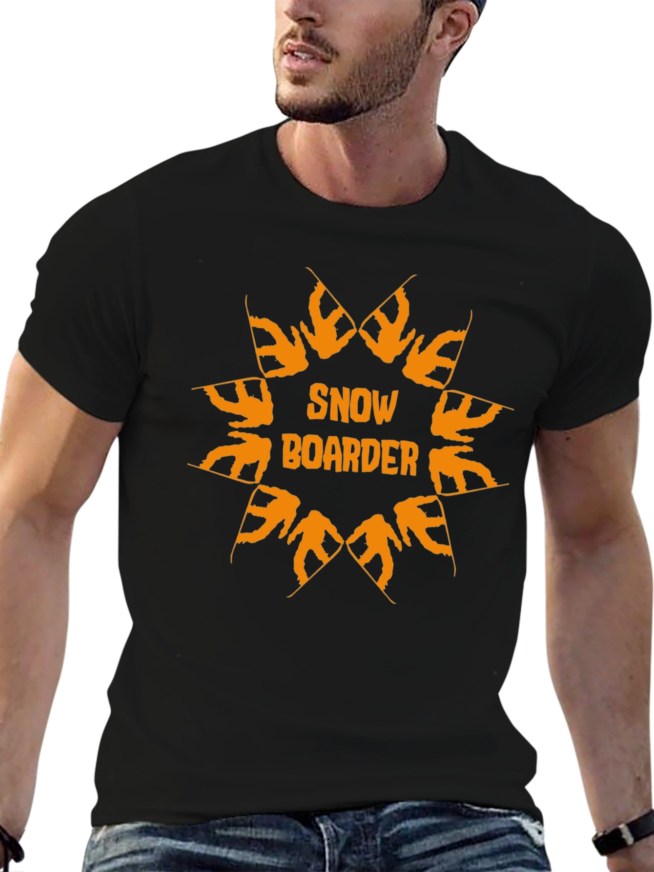 Snowboarder Graphic Print Black T-Shirt