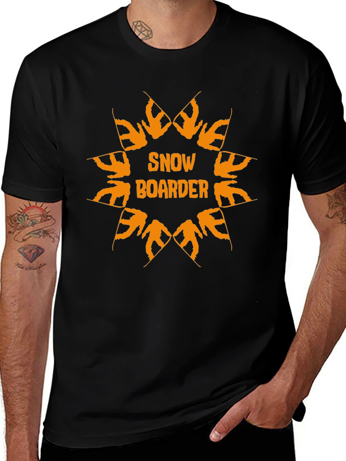 Snowboarder Graphic Print Black T-Shirt