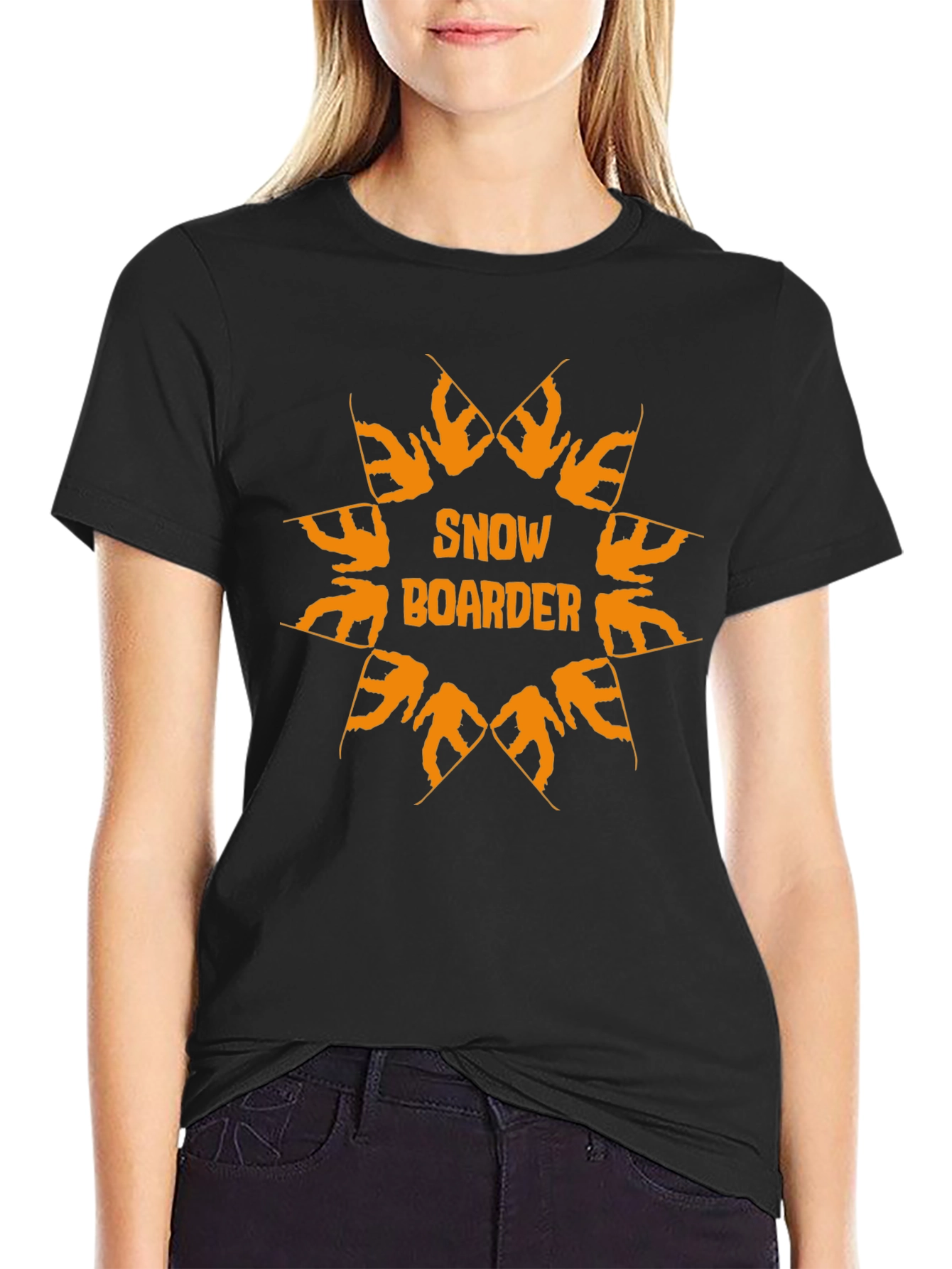 Snowboarder Graphic Print Black T-Shirt