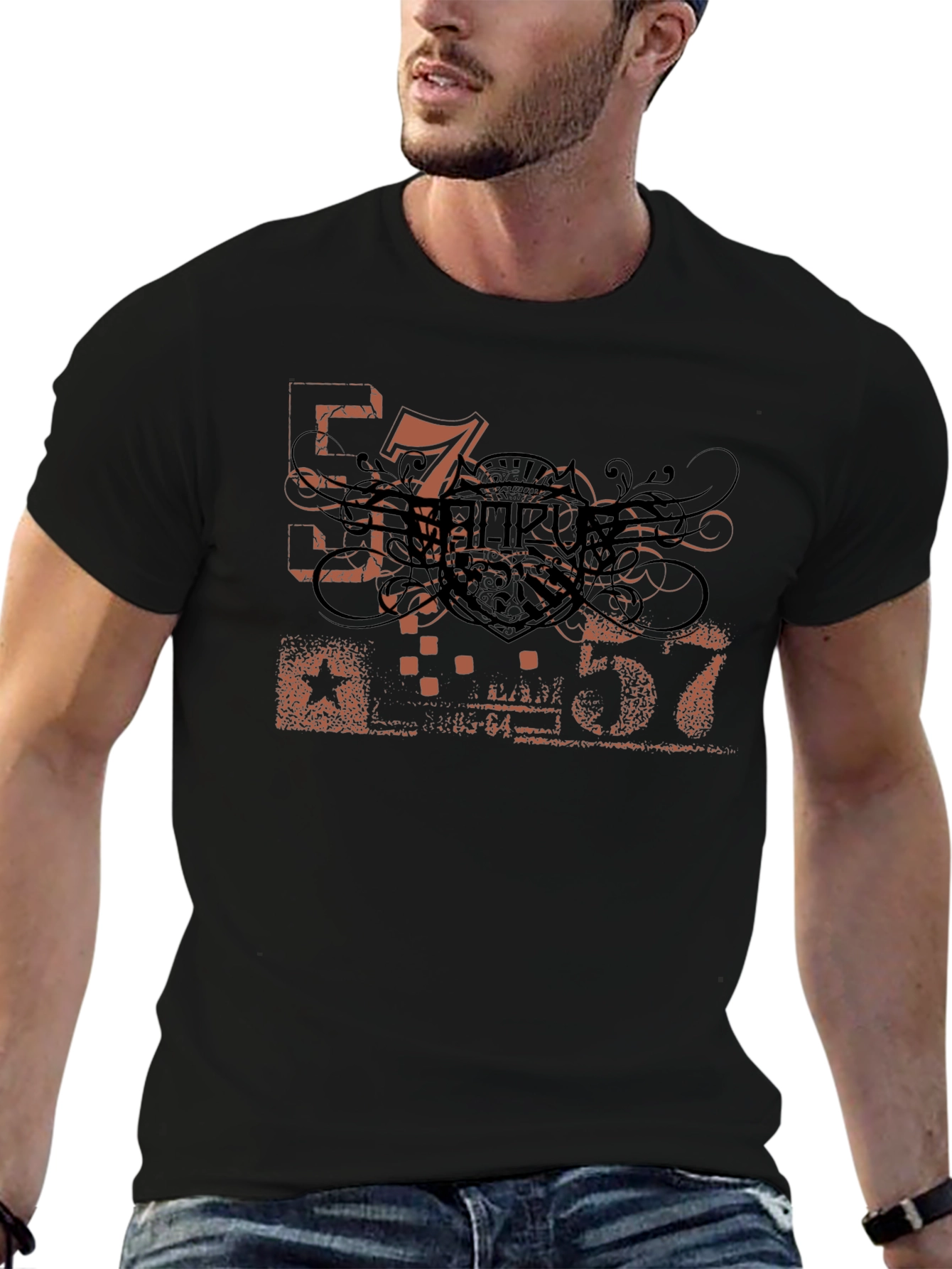 Mens Black Graphic Tee - Urban Style