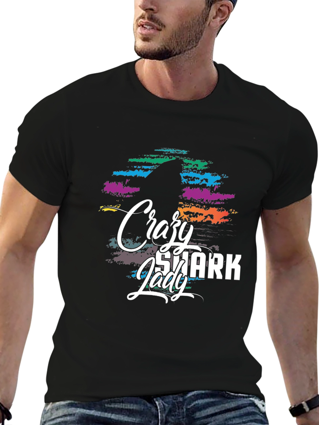 Crazy Shark Lady Graphic Tee - Black T-Shirt
