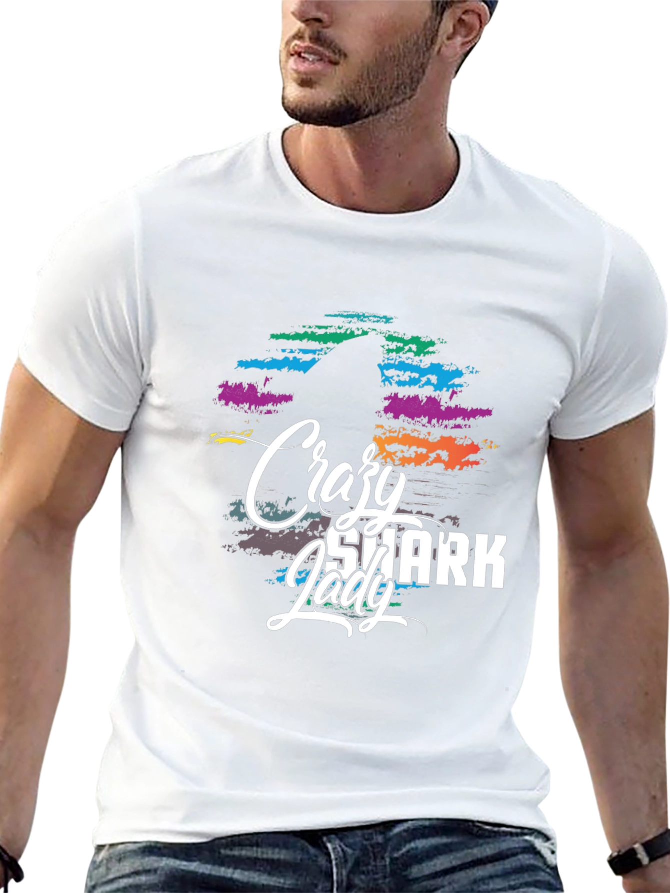 Crazy Shark Lady Graphic Tee - Black T-Shirt