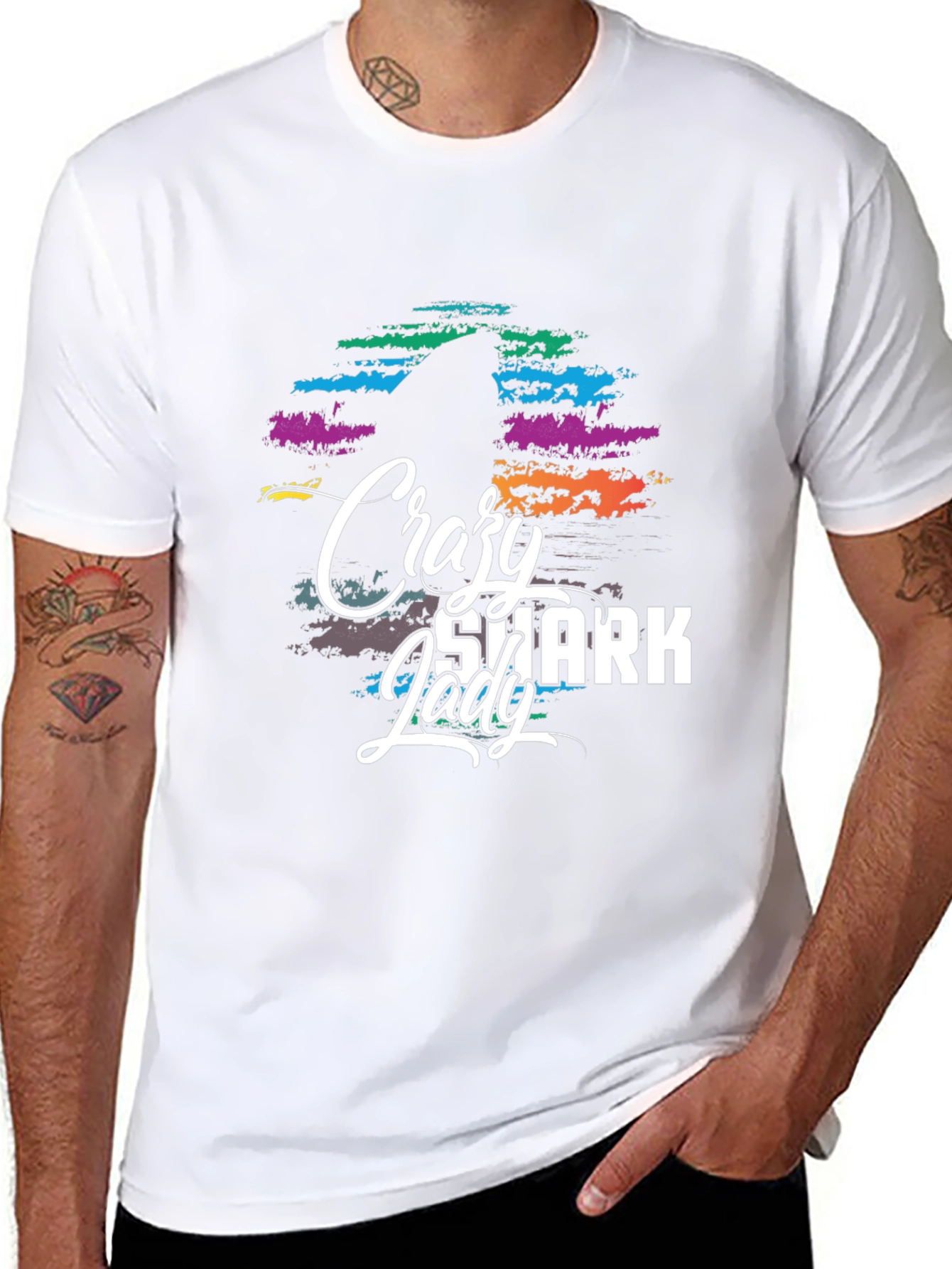 Crazy Shark Lady Graphic Tee - Black T-Shirt