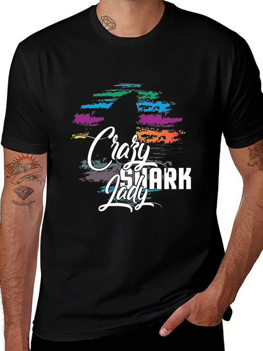 Crazy Shark Lady Graphic Tee - Black T-Shirt