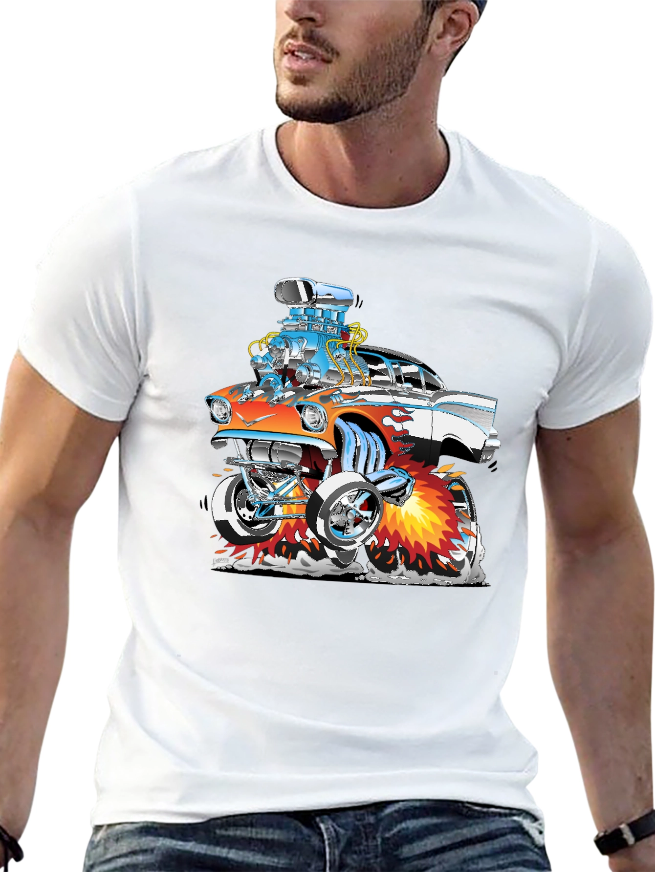 Cartoon Hot Rod Graphic T-Shirt