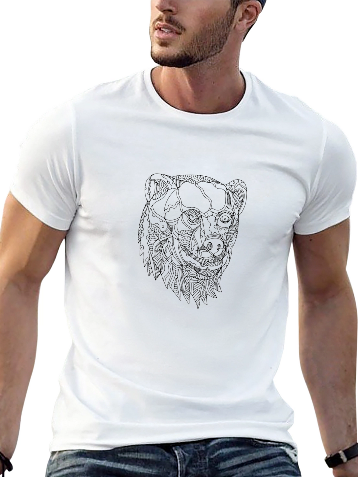 Mens Black T-Shirt with Bear Graphic